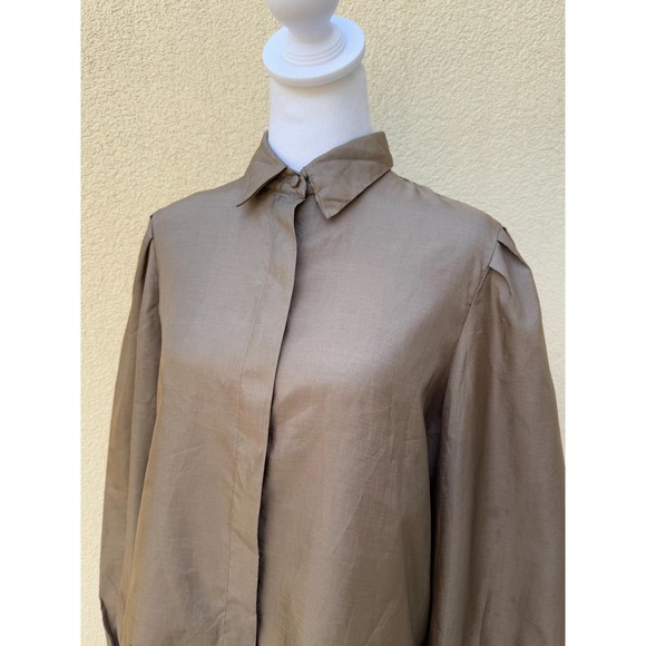 JH Collections Victorian Style Stand Collar Long Sleeve Blouse Warm Brown Color - Picture 2 of 10